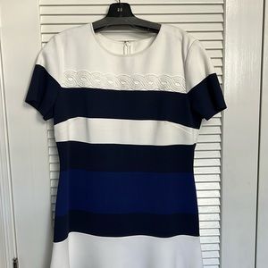 St John Blue Striped with Lace Trim Size 10